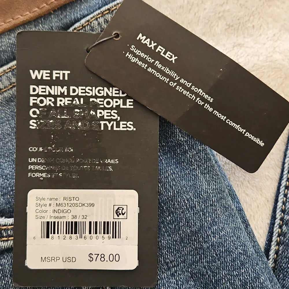 NEW Mens Silver Risto Athletic Fit Skinny Leg Max Flex Jeans: Indigo: 38x32